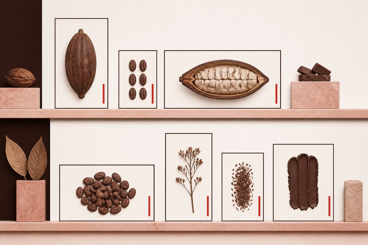 Cocoa and red bars over a compact log table, no full-bleed hero photo