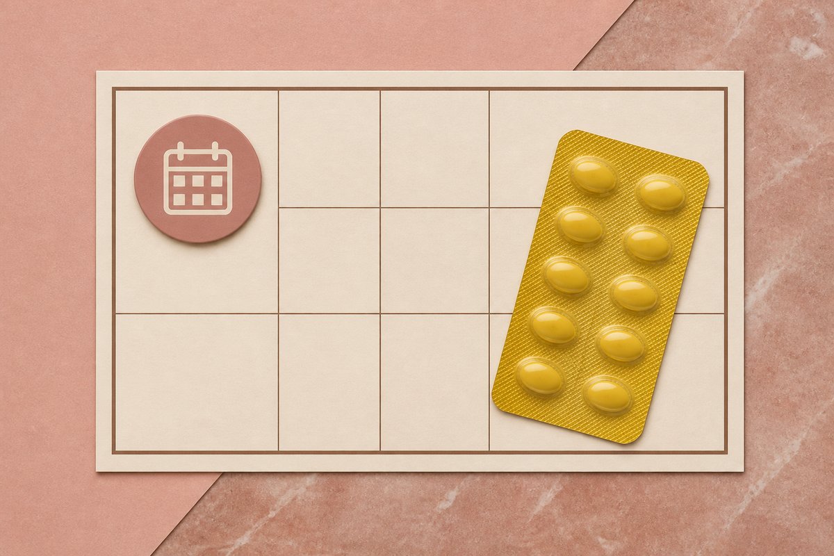 Weekend calendar beside a 20 mg tadalafil blister