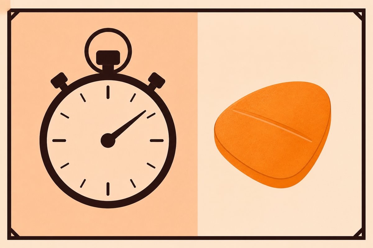 Stopwatch and Levitra 5-20 mg on an onset card